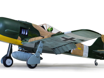 Phoenix Model FOCKE-WULF Fw 190A 85'' W/Electric Retract ARF V2 Model of a World War II-era fighter plane with camouflage paint scheme on a white background