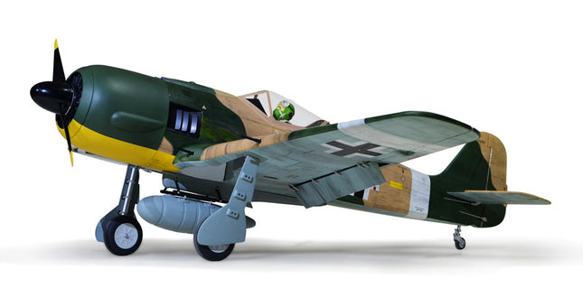 Phoenix Model FOCKE-WULF Fw 190A 85'' W/Electric Retract ARF V2 Model of a World War II-era fighter plane with camouflage paint scheme on a white background