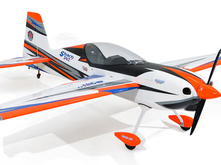 Phoenix Model SBACH 342 74'' ARF V2 Model airplane with orange and black accents on a white background