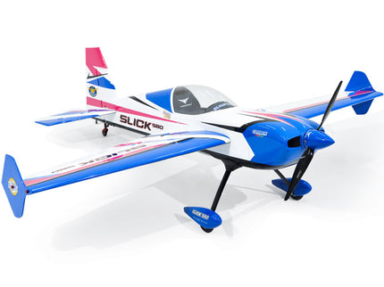 Phoenix Model SLICK 580 67" ARF V2 (20-26cc) Model airplane with blue and white design on a white background
