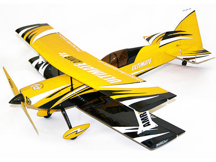 Yellow and black airplane model on a white background