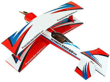 Red, white, and blue model airplane on a white background