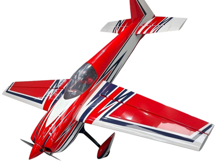 Red and white model airplane on a white background