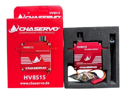 Chaservo HV8515 brushless servo with packaging on a white background