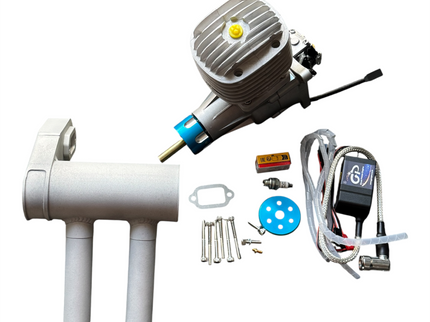 Collection of mechanical parts and tools on a white background