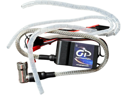 Engine management system with hoses and connectors on a white background