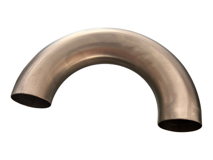 A curved metal pipe elbow with a brushed metallic finish, isolated on a white background.