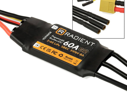 Radient 60A G2 Brushless ESC with Adjustable SBEC (2–6S)