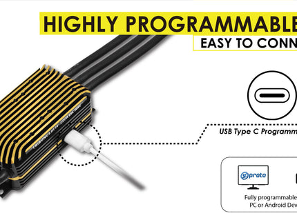 Highly programmable Scorpion Tribunus III 14-220A ESC SBEC with USB Type-C connection on a white background