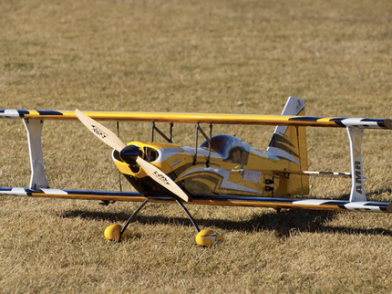Model airplane on a grassy field