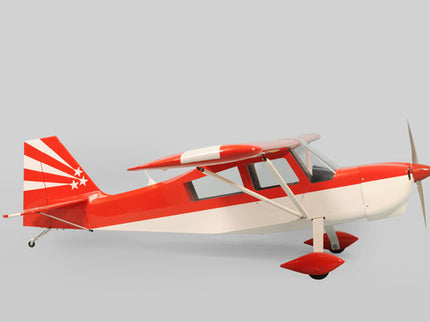 Red and white Phoenix Model DECATHLON model airplane on a gray background