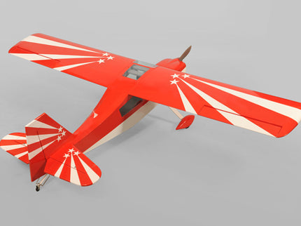 Red and white Phoenix Model DECATHLON model airplane on a gray background
