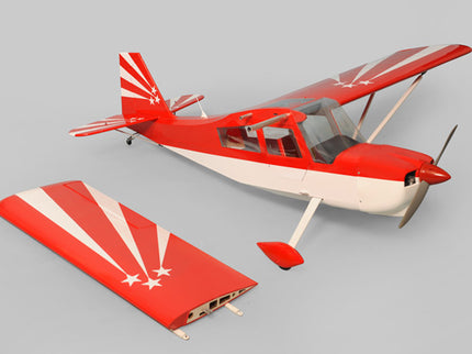 Red and white Phoenix Model DECATHLON model airplane on a gray background