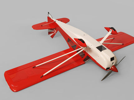 Phoenix Model DECATHLON Model airplane with red wings and white body on a gray background