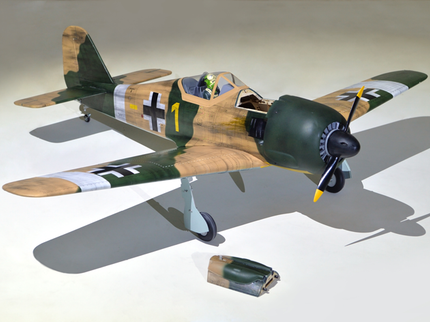 Phoenix Model Focke Wulf 55" with Electric Retracts Model of a World War II-era fighter plane with detailed camouflage and markings on a neutral background.