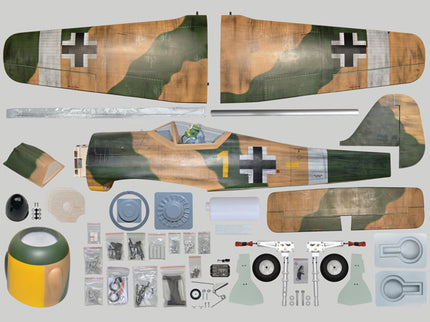 Phoenix Model Focke Wulf 55" with Electric Retracts Model airplane parts with camouflage pattern on a gray background
