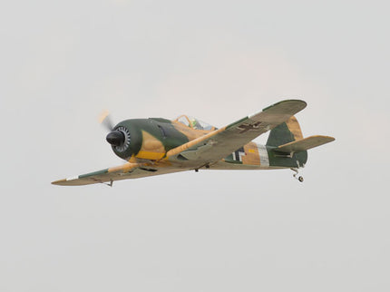 Phoenix Model Focke Wulf 55" with Electric Retracts Vintage military airplane flying against a clear sky