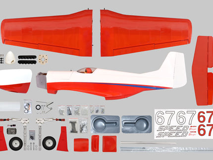 Phoenix Model STREGA 56'' W/Electric Retract Model airplane kit with red wings and body on a gray background