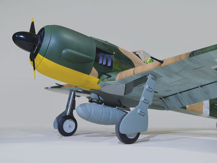 Phoenix Model FOCKE-WULF Fw 190A 85'' W/Electric Retract ARF V2 Model of a military aircraft with green and brown camouflage pattern on a white background