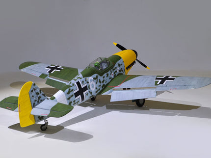 Phoenix Model MESSERCHMITT Bf 109 72'' W/Electric Retract Model airplane with camouflage pattern and yellow accents on a white background