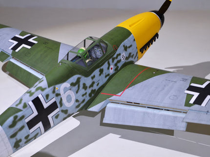 Phoenix Model MESSERCHMITT Bf 109 72'' W/Electric Retract Model of a World War II-era fighter plane with camouflage paint job and visible insignia.