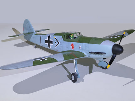 Phoenix Model MESSERCHMITT Bf 109 77'' W/Electric Retract ARF V2 Model of a vintage military airplane on a plain background