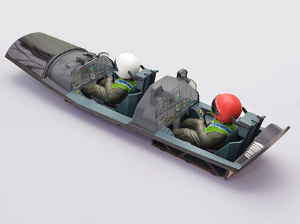 Illustration of COCKPIT ON Phoenix Model TUCANO TURBOPROP 103" interior with two pilots on a light gray background