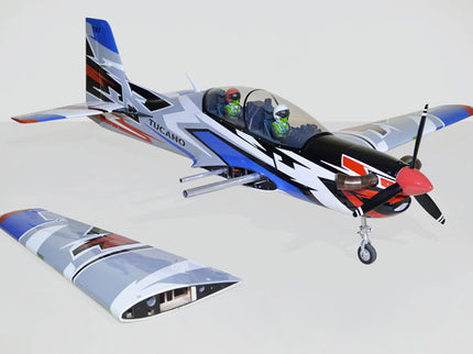 Phoenix Model TUCANO TURBOPROP 103" Model airplane with a propeller on a white background