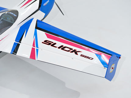 Phoenix Model SLICK 580 67" ARF V2 (20-26cc) Close-up of a wing with 'Slick 580' branding on a white background