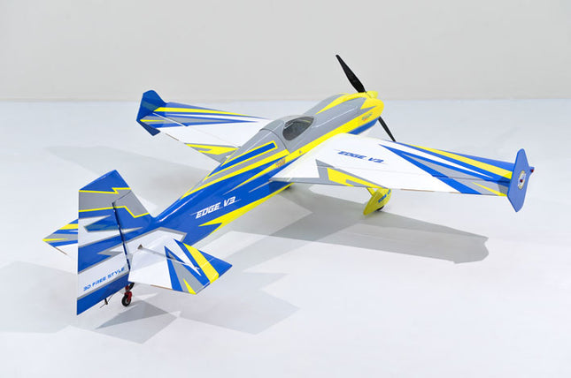 Phoenix Model EDGE 540 V3 67'' ARF V2 (20-26cc) Model airplane with blue and yellow design on a white background