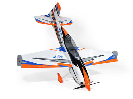 Phoenix Model SBACH 342 74'' ARF V2 Model airplane with white, orange, and black design on a white background