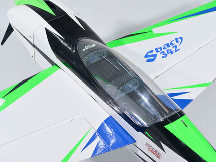 Close-up of Phoenix Model SBACH 342 60'' ARF V2  model airplane with 'Sbach 942' branding on a white background