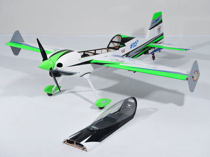 Phoenix Model SBACH 342 60'' ARF V2  Model airplane with green accents on a white background