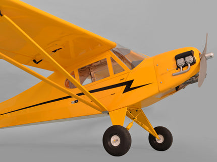 Yellow Phoenix Model PIPER J3 CUB  model on a gray background
