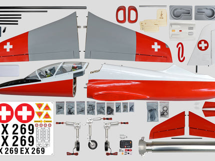 Phoenix Model BAE Hawk Jet 72" ARF V2 Model airplane kit with red and white design on a gray background