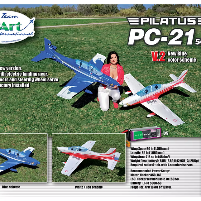 SebArt Pilatus PC21 Scale 50E ARF 59" V2 - Red
