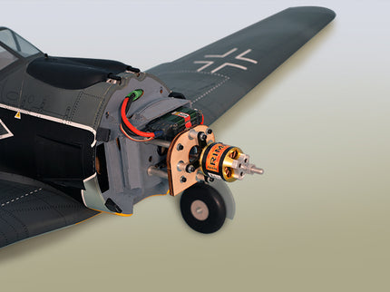 Close-up of Phoenix Model FOCKE WULF WW2 and electronic motor on a light gray background