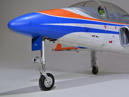 Phoenix Model VIPER JET 83'' With Electric Retract ARF V2 Model airplane with blue, orange, and white colors on a gray background