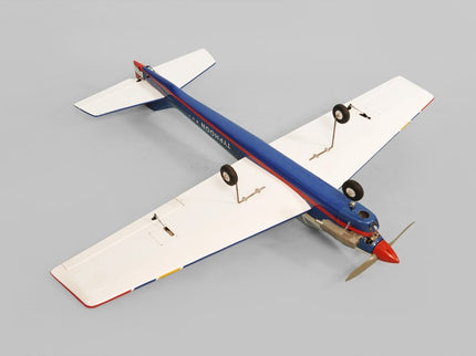 Phoenix Model TYPHOON 59" Size ARF Model airplane with blue and red accents on a gray background