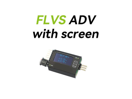 Electronic module with screen labeled 'FLVS ADV with screen' on a white background