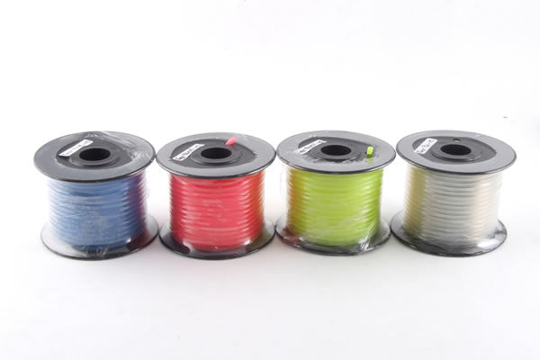 Fastrax Fuel Tubing 2.8mm roll in blue, red, green, and white on a white background