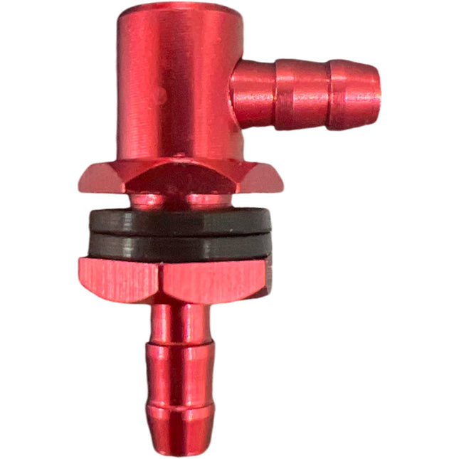 KUZA L-connector for tanks with an inner diameter of 3mm Red.