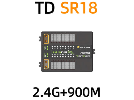 Electronic module with 'TD SR18' branding on a white background