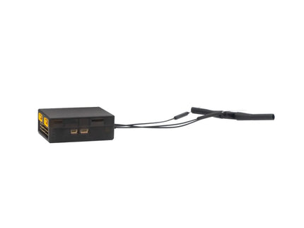 Black electronic device with a cable on a white background