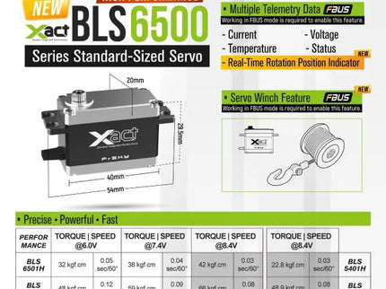 FrSky Xact BLS6505H Brushless HV Servo 74kg High Torque FBUS Telemetry & Winch Function