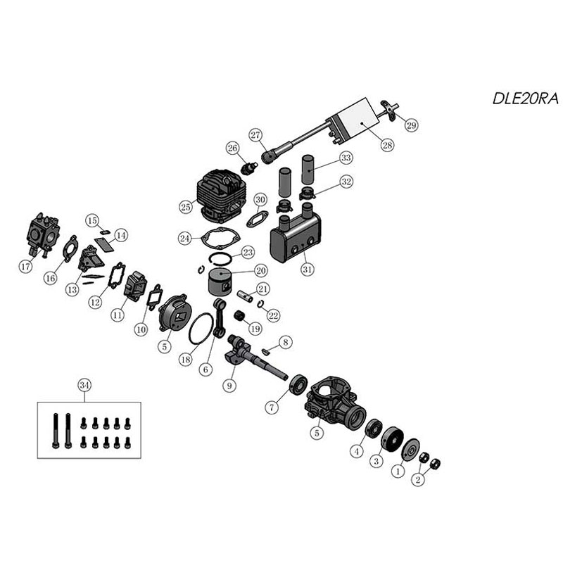 DLE-20RA 20cc 2-Stroke Rear Exhaust Petrol RC Engine DLE-20RA 20cc 2-Stroke Rear Exhaust Petrol RC Engine