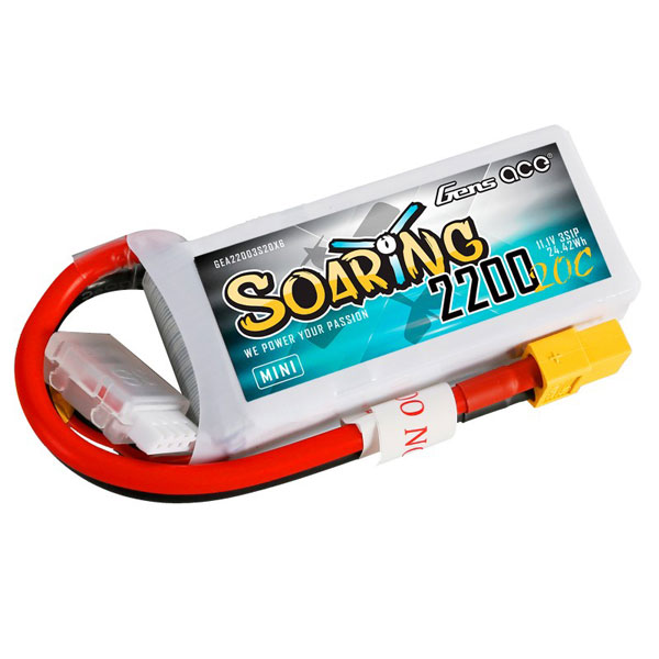 Gens ace Li-Po 3S 11.1V MINI 2200mAh 20C Soaring with XT60 Gens ace Li-Po 3S 11.1V MINI 2200mAh 20C Soaring with XT60